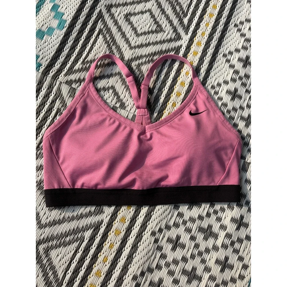 Nike Indy Light Support Sports Bra Pink Black Mesh Racerback 878614-693 Womens L